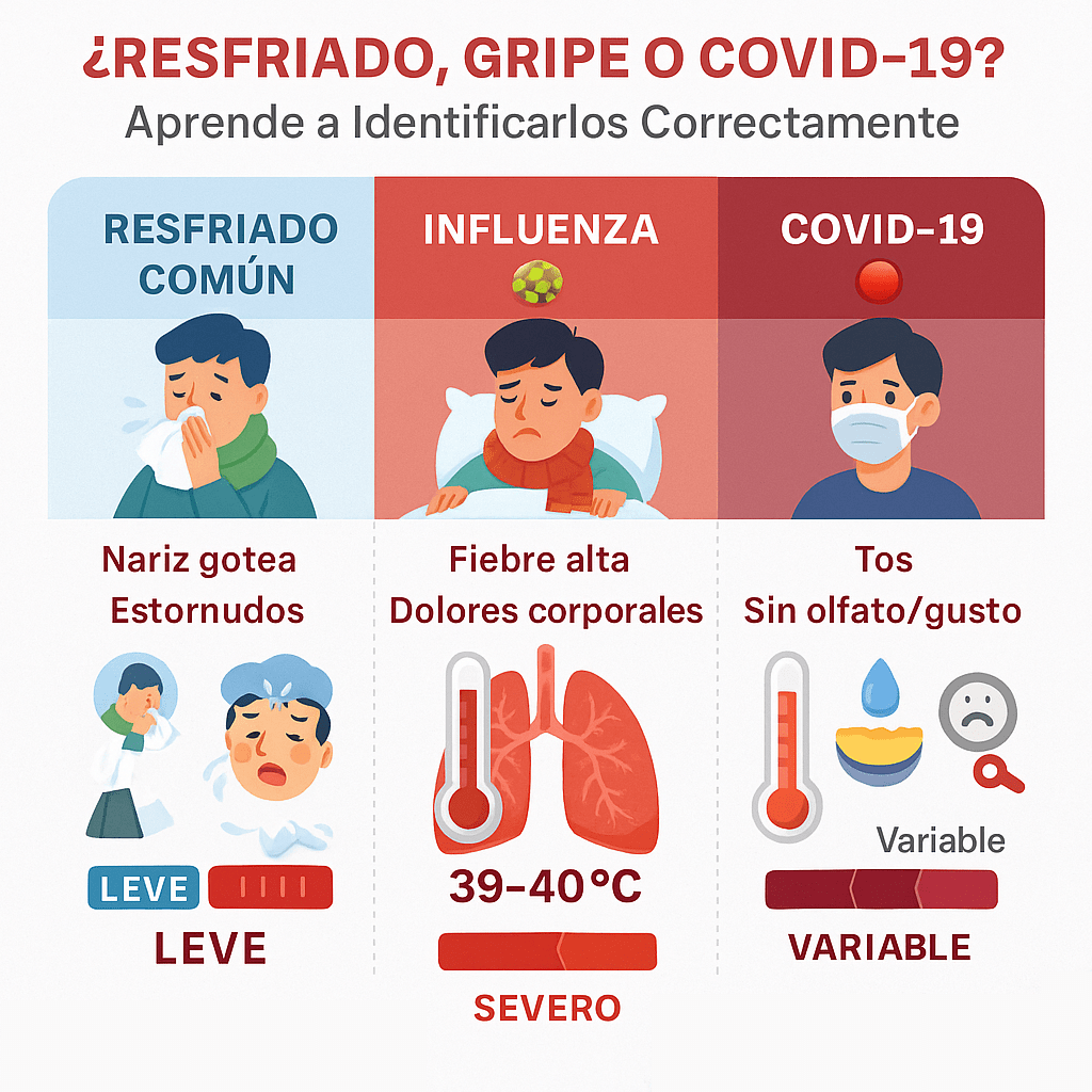 ¿Resfriado, Gripe o COVID-19? Guía Rápida para Identificar Síntomas y Actuar Correctamente 🤒🔍