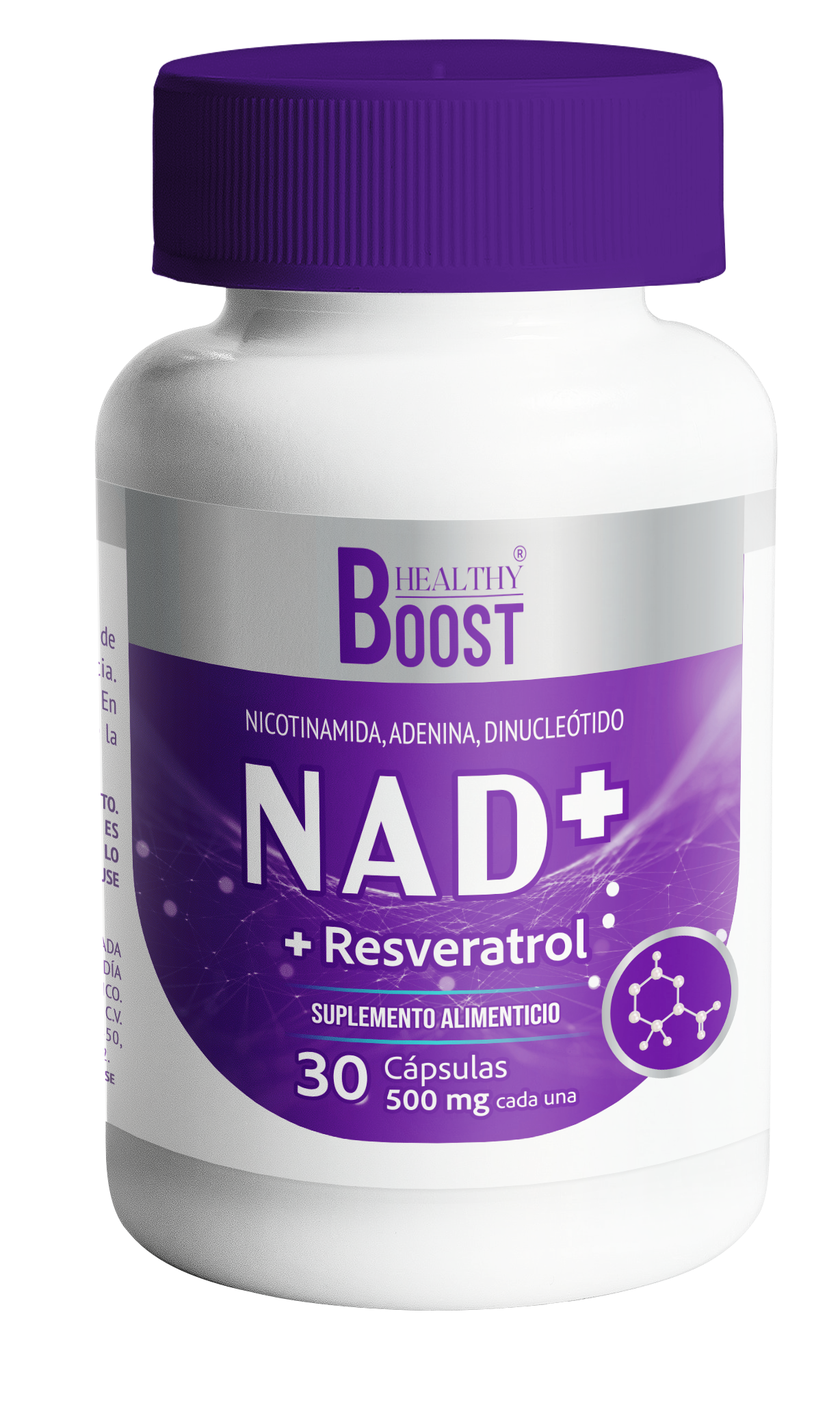 NAD+Resveratrol+ Nicotinamida+ Adenina+ Dinucleótido 500 Mg Con 30 Capsulas Healthy Boost