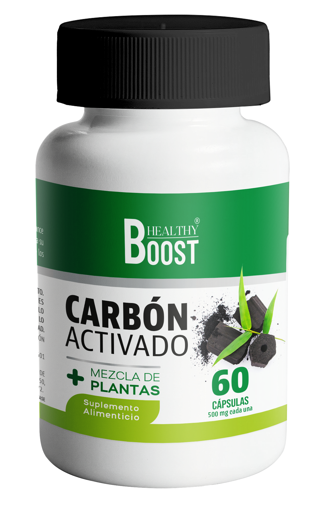 Carbon Activado+Mezcla De Plantas 500 Mg Con 60 Capsulas Healthy Boost
