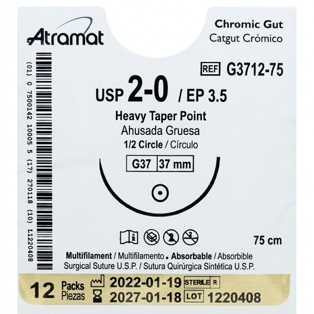 Catgut Cromico 2-0 37 Mm 75 Cm Con 12 Piezas Atramat