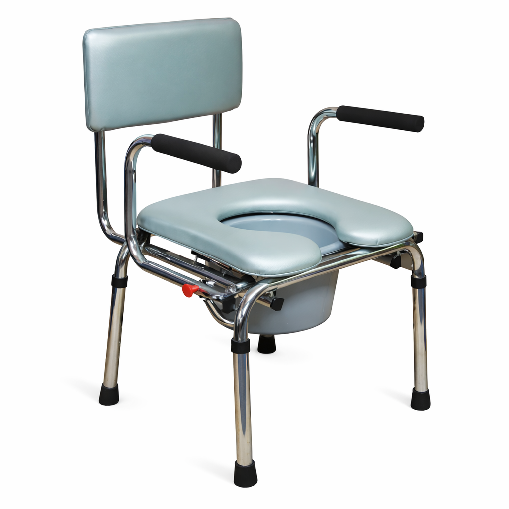 SILLA COMODO EXTRA ANCHA CROMADA CON DESCANSA BRAZO Y ALT