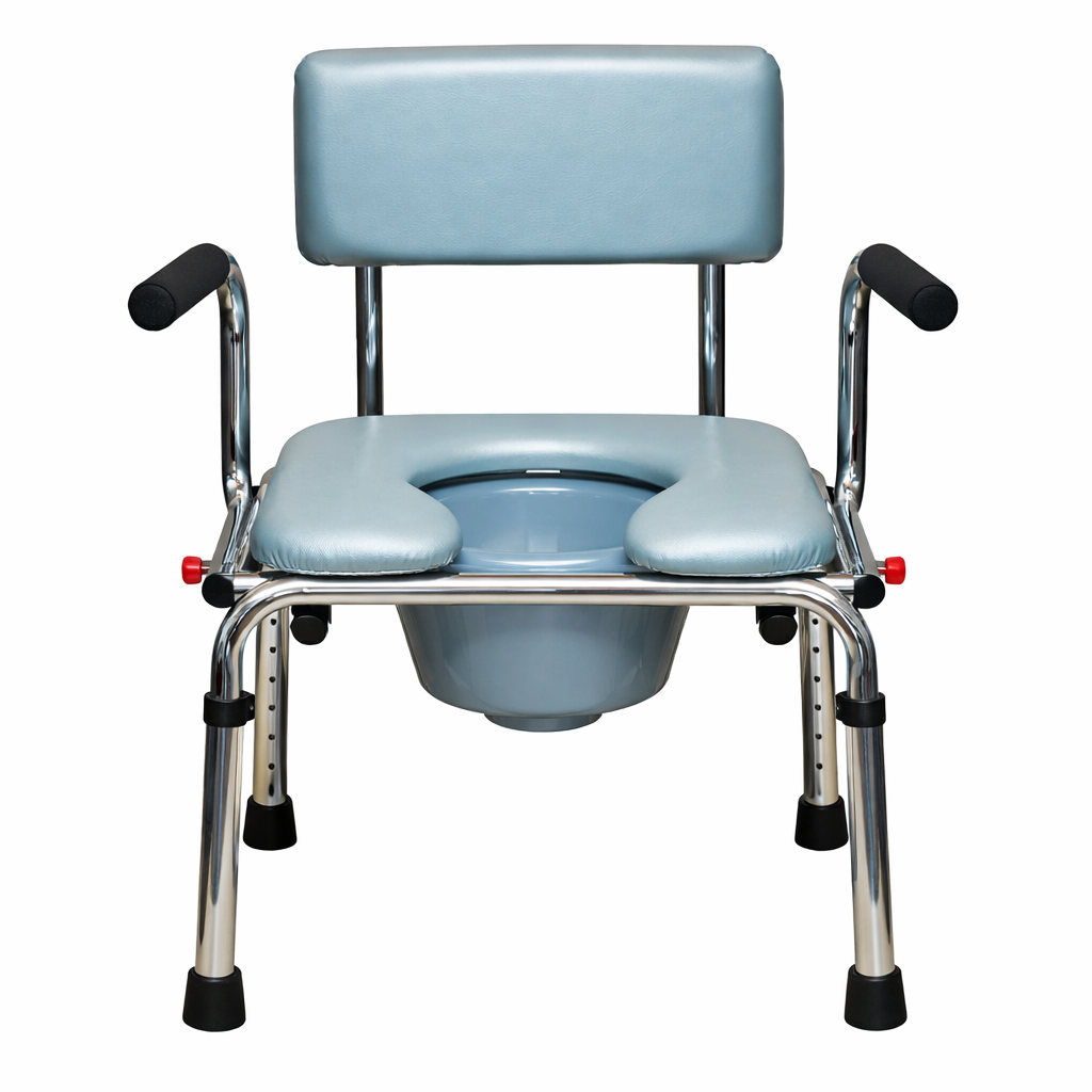 SILLA COMODO EXTRA ANCHA CROMADA CON DESCANSA BRAZO Y ALT