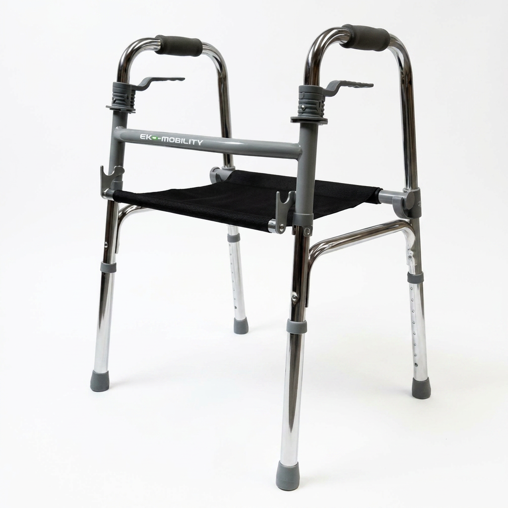 ANDADERA ALUMINIO PLATA CON ASIENTO PLEGABLE