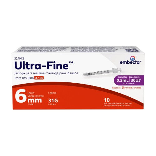 Jeringa Ultra Fine Insulina 0.3 Ml 31 G X 6 Mm Con 10