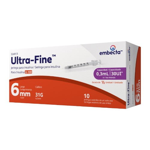Jeringa Ultra Fine Insulina 0.3 Ml 31 G X 6 Mm Con 10