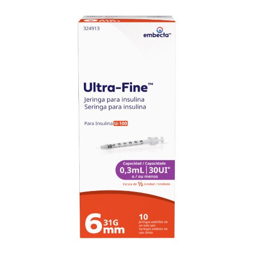 Jeringa Ultra Fine Insulina 0.3 Ml 31 G X 6 Mm Con 10