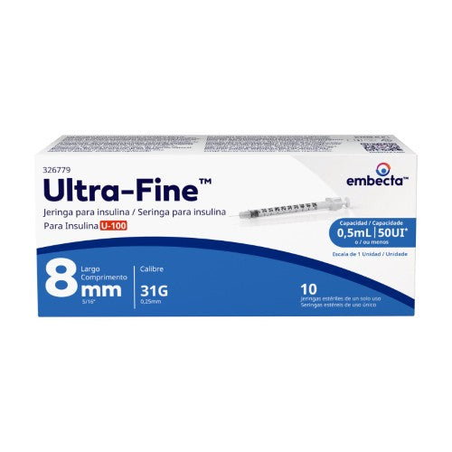 Jeringa Ultra Fine Insulina 5 Ml 31 G X 8 Mm Con 10