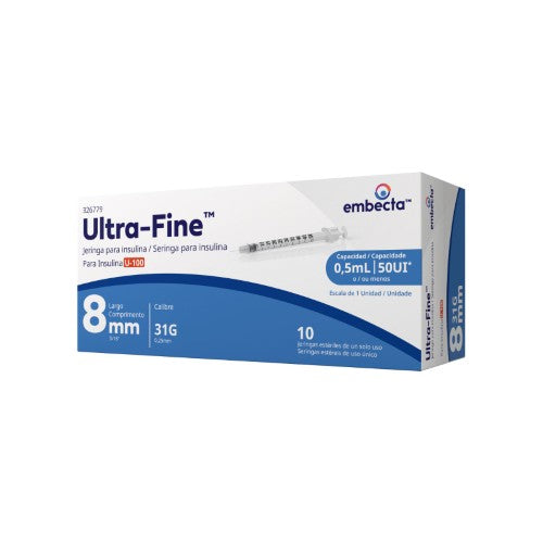 Jeringa Ultra Fine Insulina 5 Ml 31 G X 8 Mm Con 10