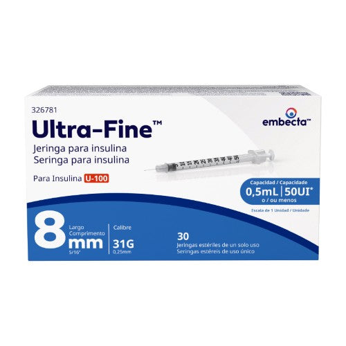 Jeringa Ultra Fine Insulina 0.5 Ml 31 G X 8 Mm Con 30