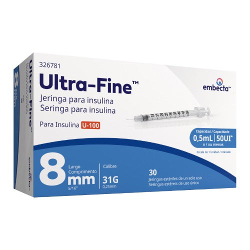 Jeringa Ultra Fine Insulina 0.5 Ml 31 G X 8 Mm Con 30