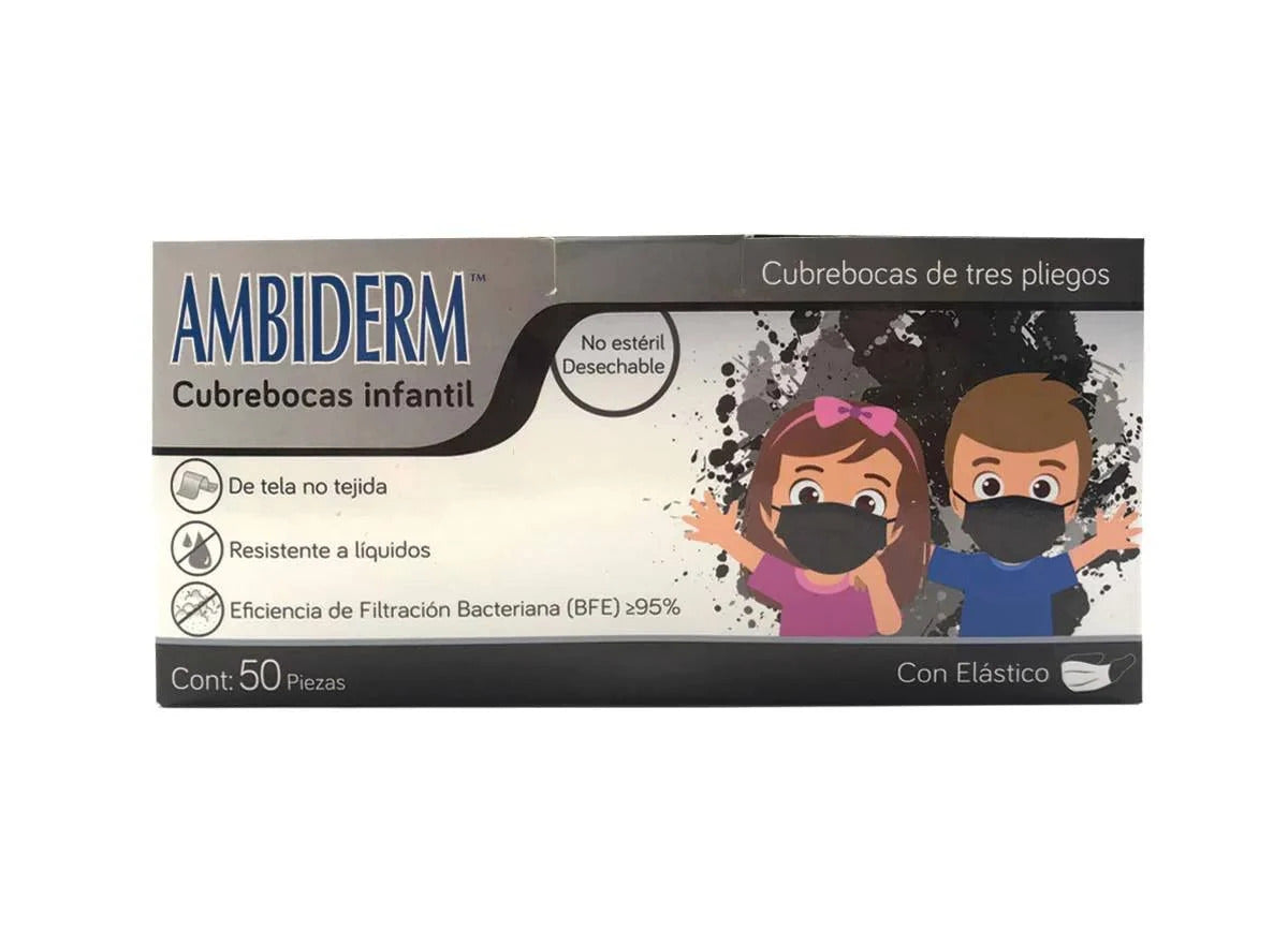 Cubrebocas Tricapa Negro Infantil Con 50 Piezas