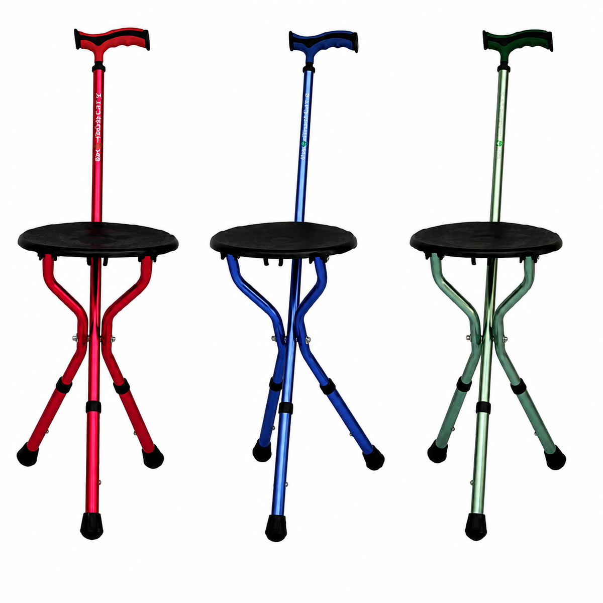 Eb050503S Baston Tripie Con Asiento Verde Anodizado Altura Ajustable