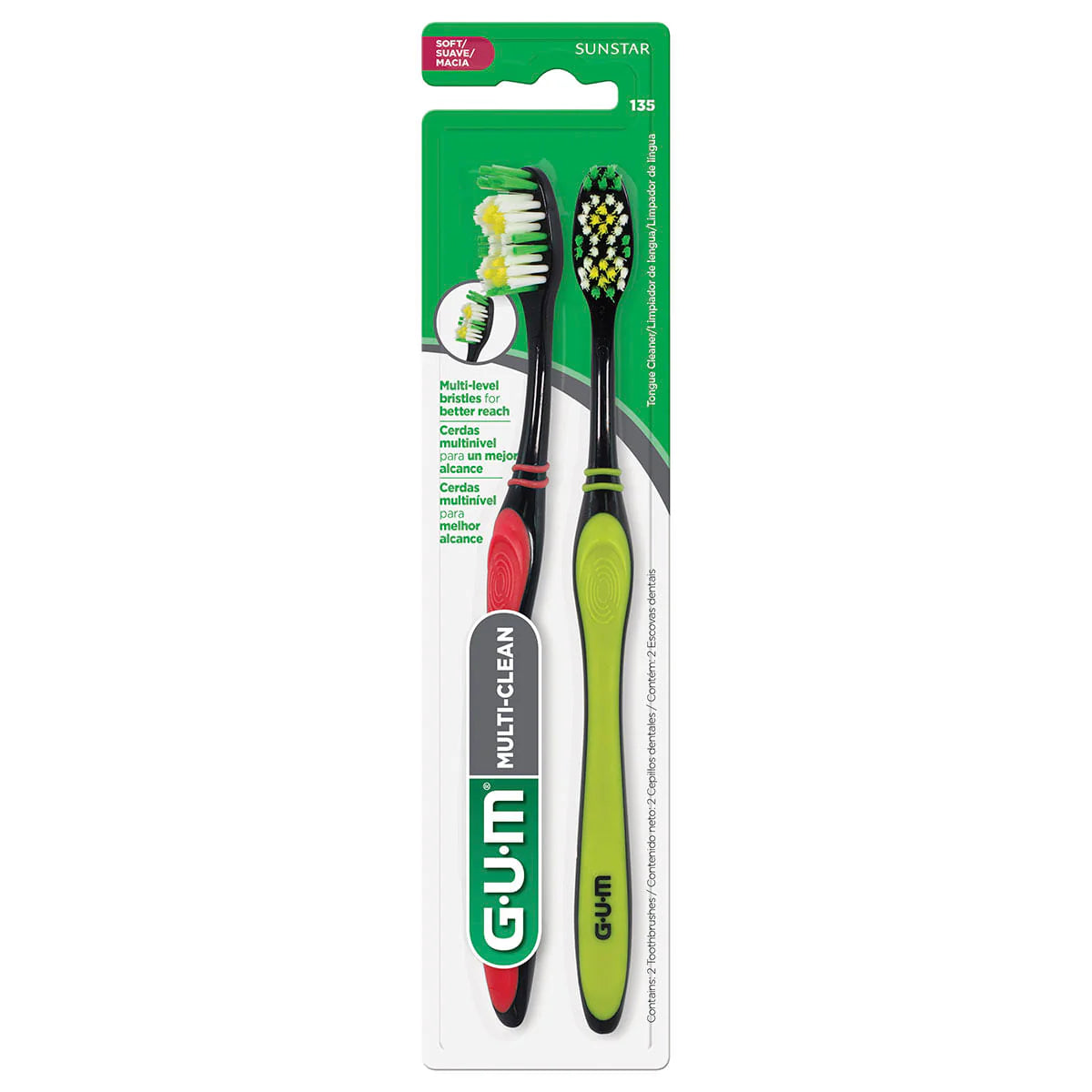 Cepillo Dental Gum Adulto Multi Clean Con 2 Piezas Sunstar