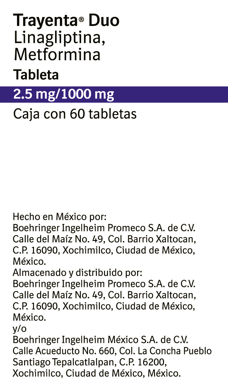 Trayenta Duo 2.5 1000 Mg Con 60 Tabletas
