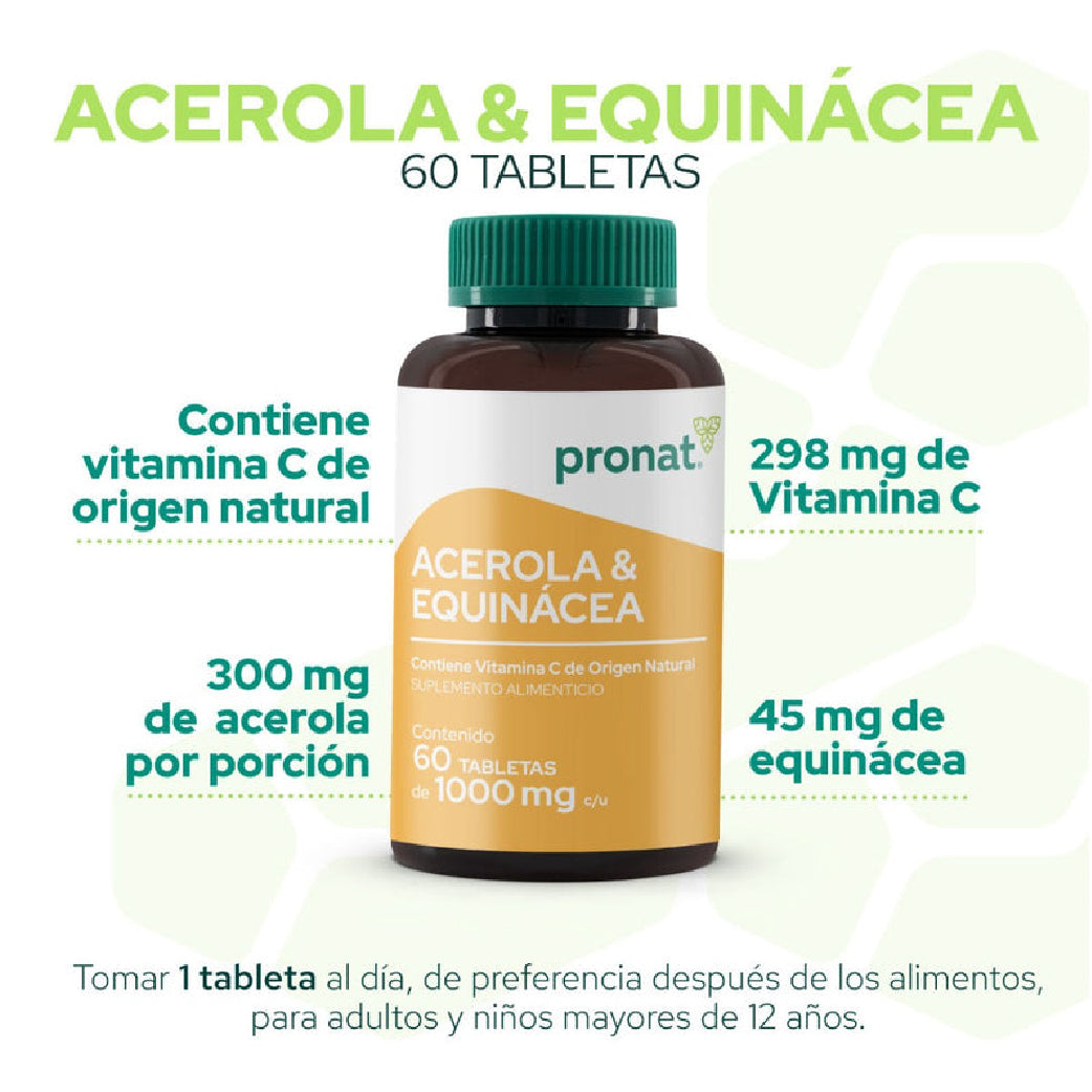 Acerola & Equinacea Adulto 1000 Mg Con 60 Tabletas Pronat
