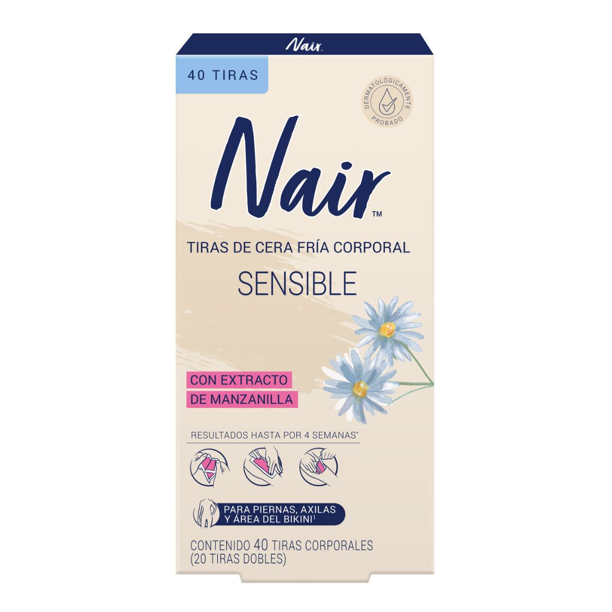 Cera Depiladora Nair Facial Cera Fria Sensible Con 40 Tiras