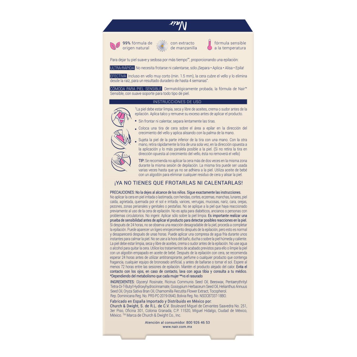 Cera Depiladora Nair Facial Cera Fria Sensible Con 40 Tiras