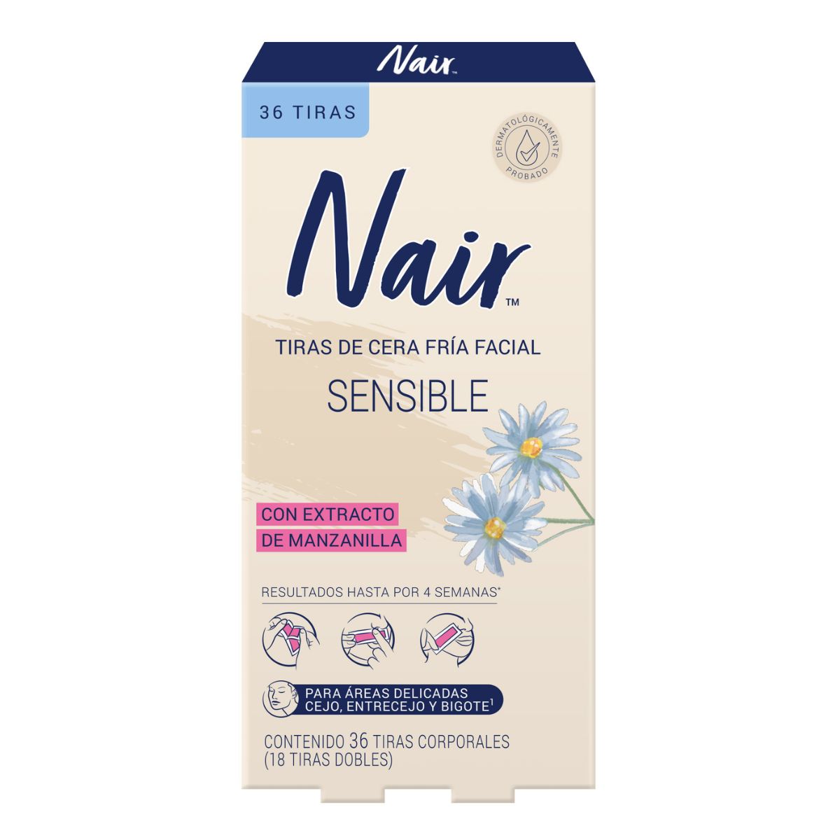 Depilador Nair Fac C-Fria Sensible Con 36 Tiras