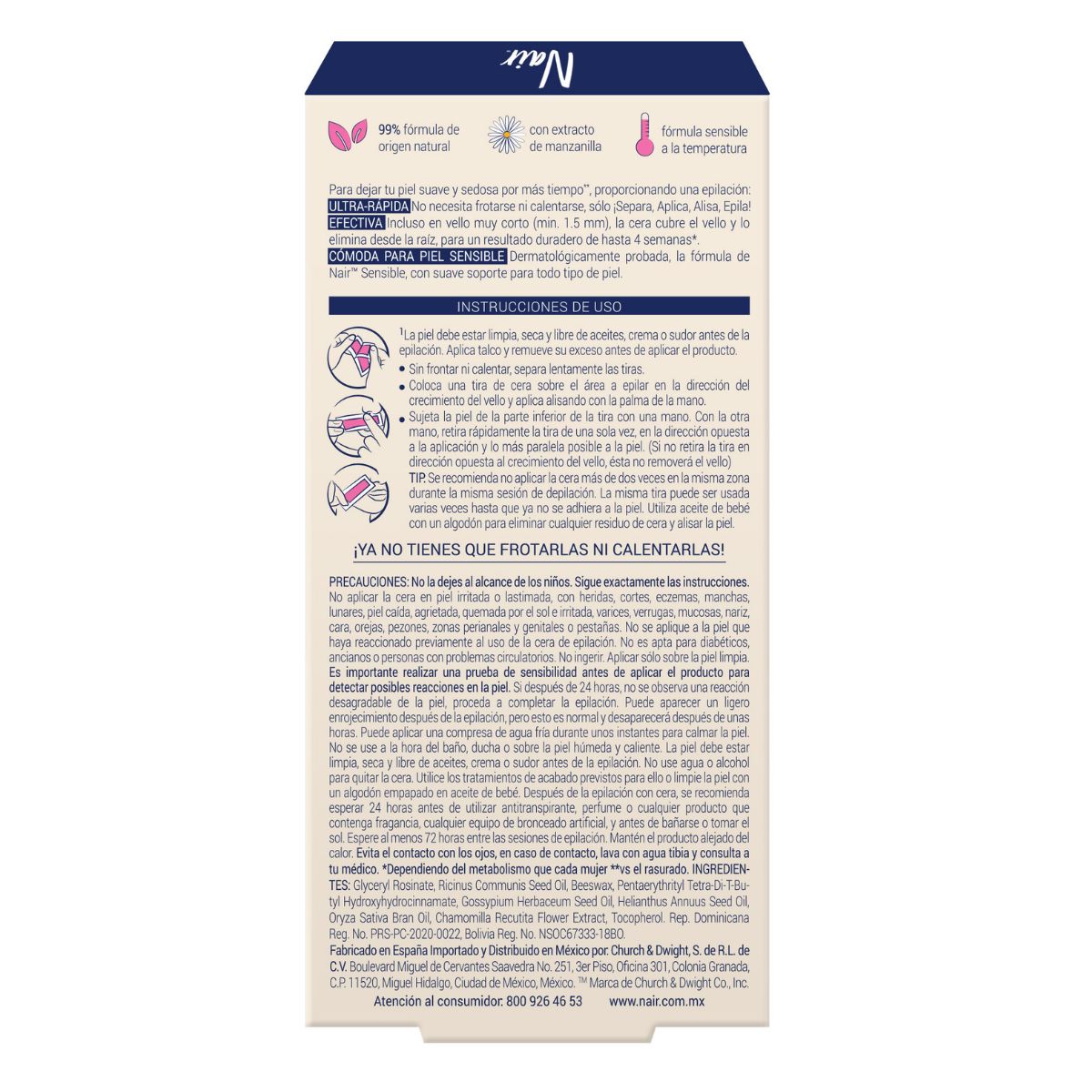 Depilador Nair Fac C-Fria Sensible Con 36 Tiras