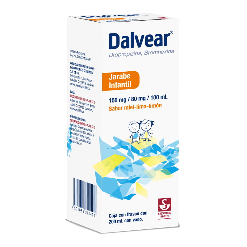 Dalvear Infantil 150 Mg / 80 Mg - Jarabe Sabor Miel Y Lima Limón 200 Ml (Dropropizina Y Bromhexina)