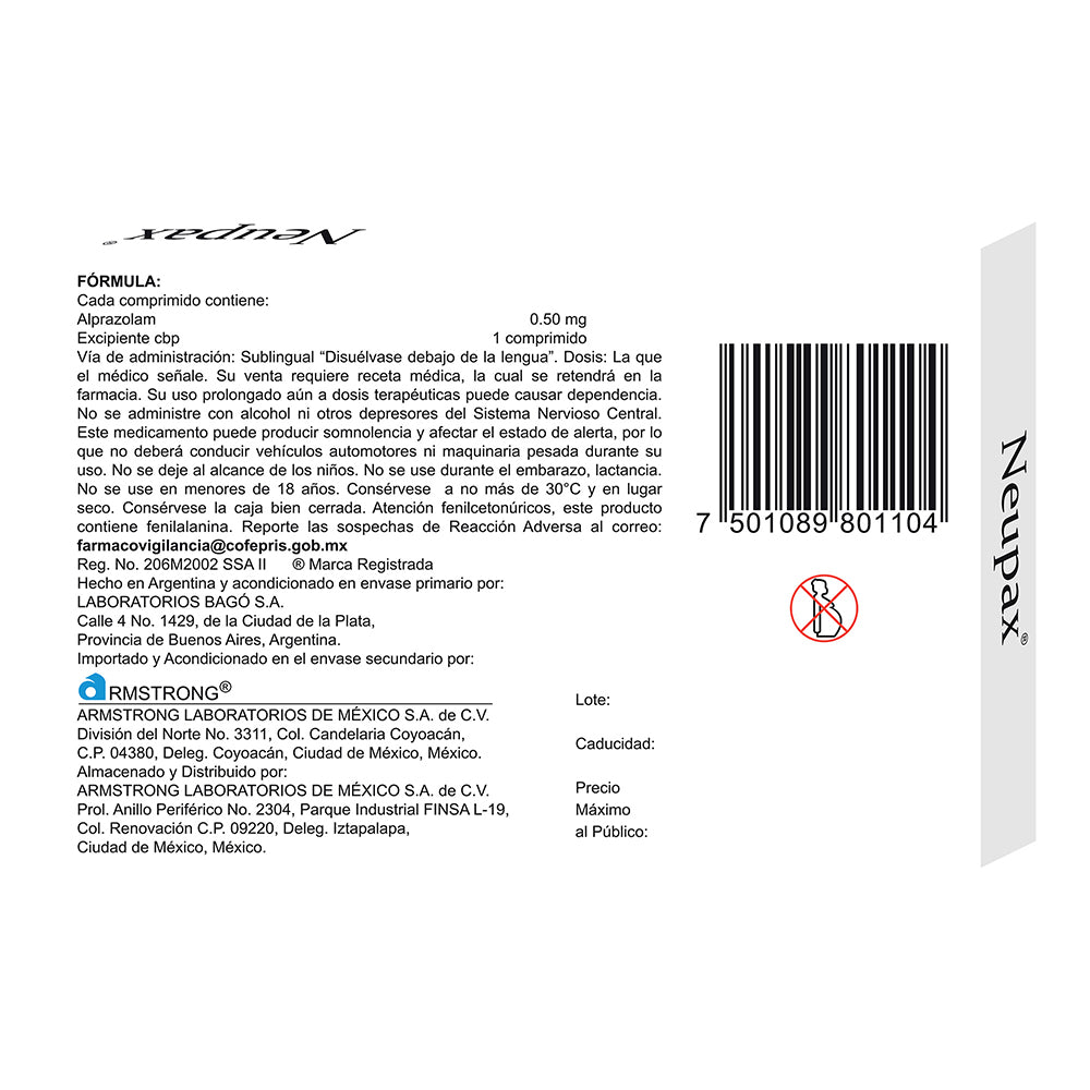 Neupax 0.5 Mg Sublingual Con 15 Comprimidos