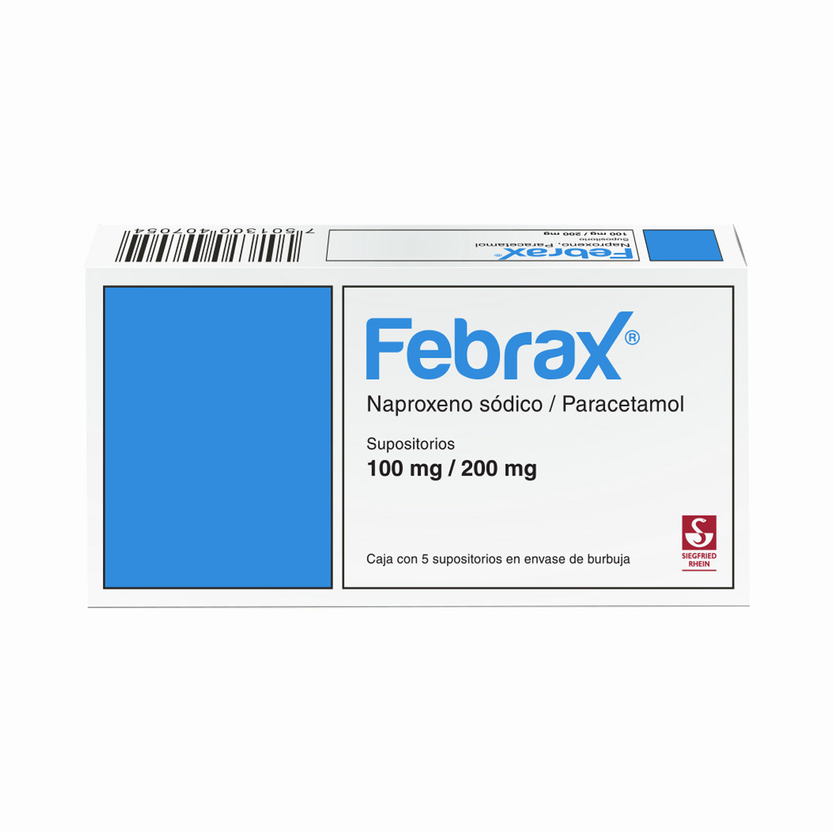 Febrax Niños 100 Mg 200 Mg - Caja Con 5 Supositorios Naproxeno Y Paracetamol 7501300407054