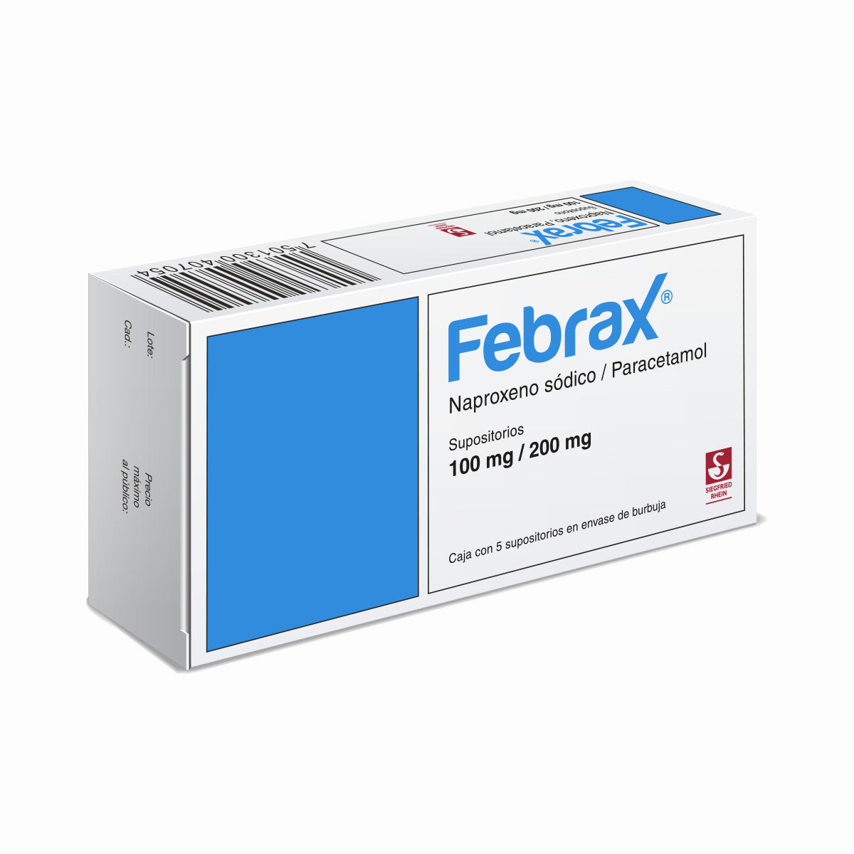 Febrax Niños 100 Mg 200 Mg - Caja Con 5 Supositorios Naproxeno Y Paracetamol 7501300407054