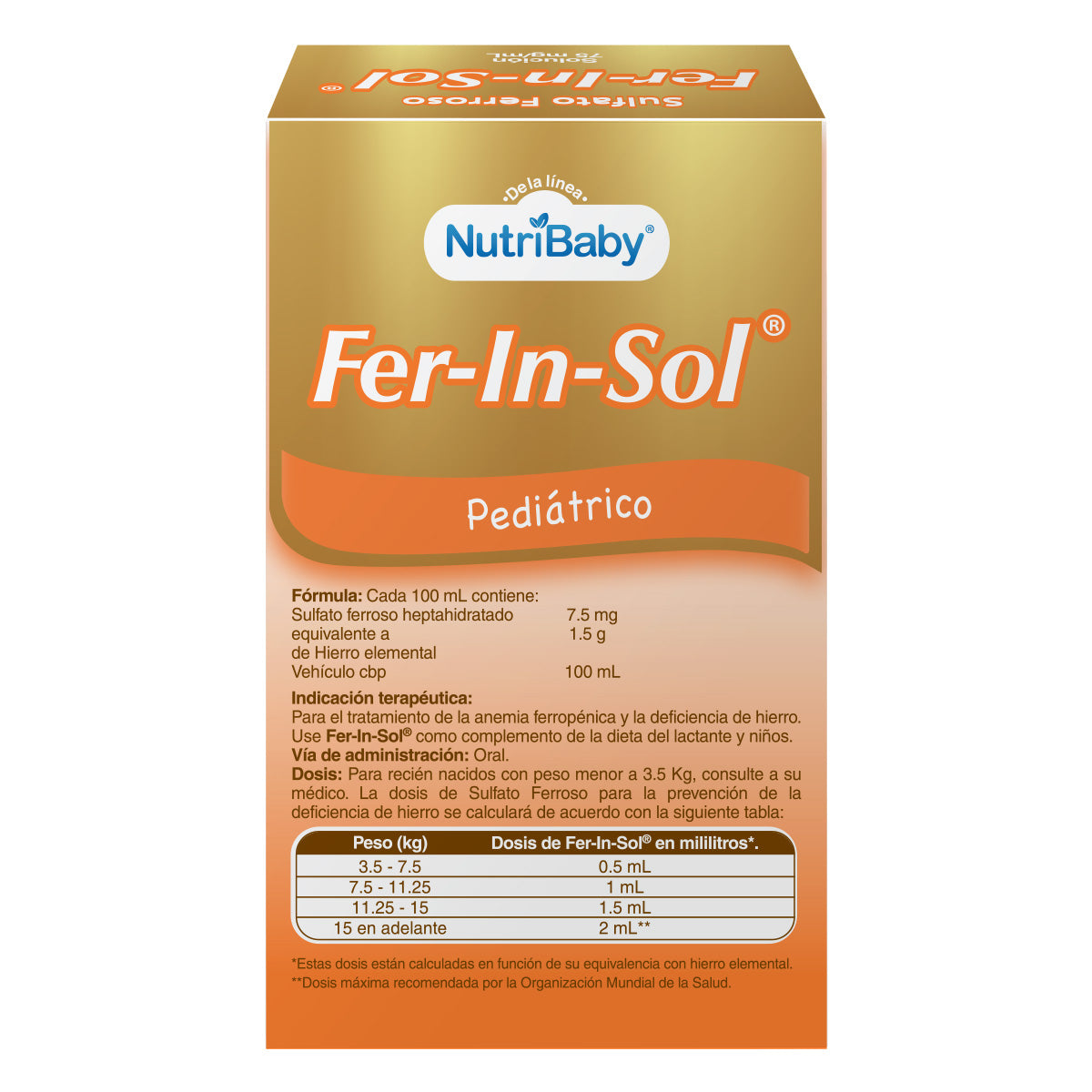 Fer-In-Sol Pediátrico 75 Mg - Frasco Con Gotero De 50 Ml (Hierro)