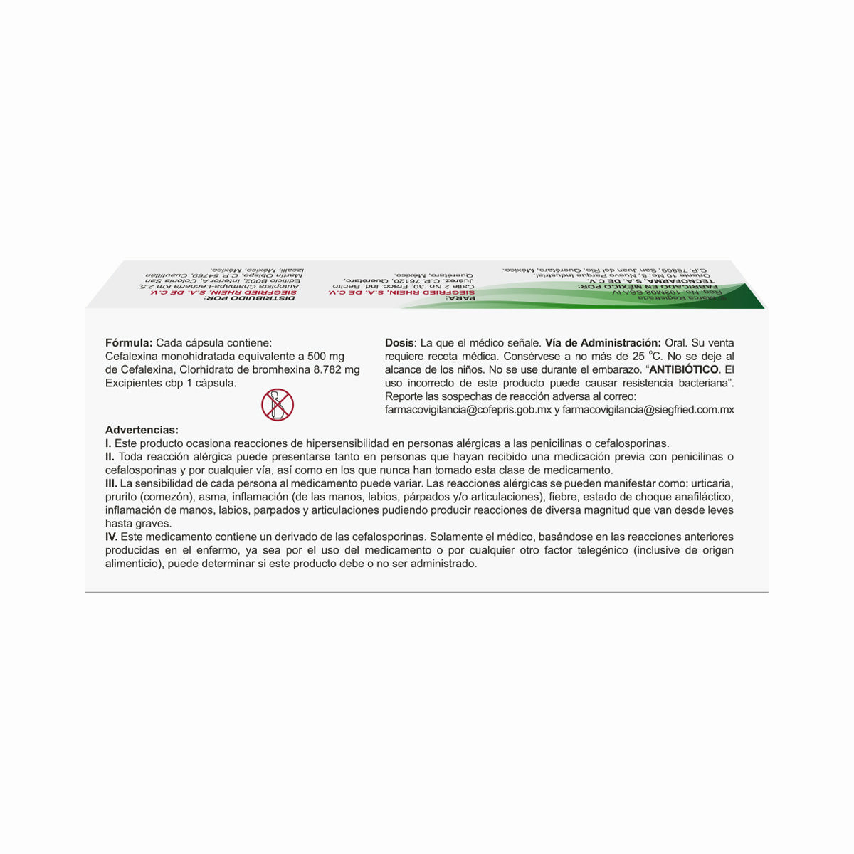 Mucocef 500 Mg / 8.782 Mg - Caja Con 12 Cápsulas (Cefalexina Y Bromhexina)