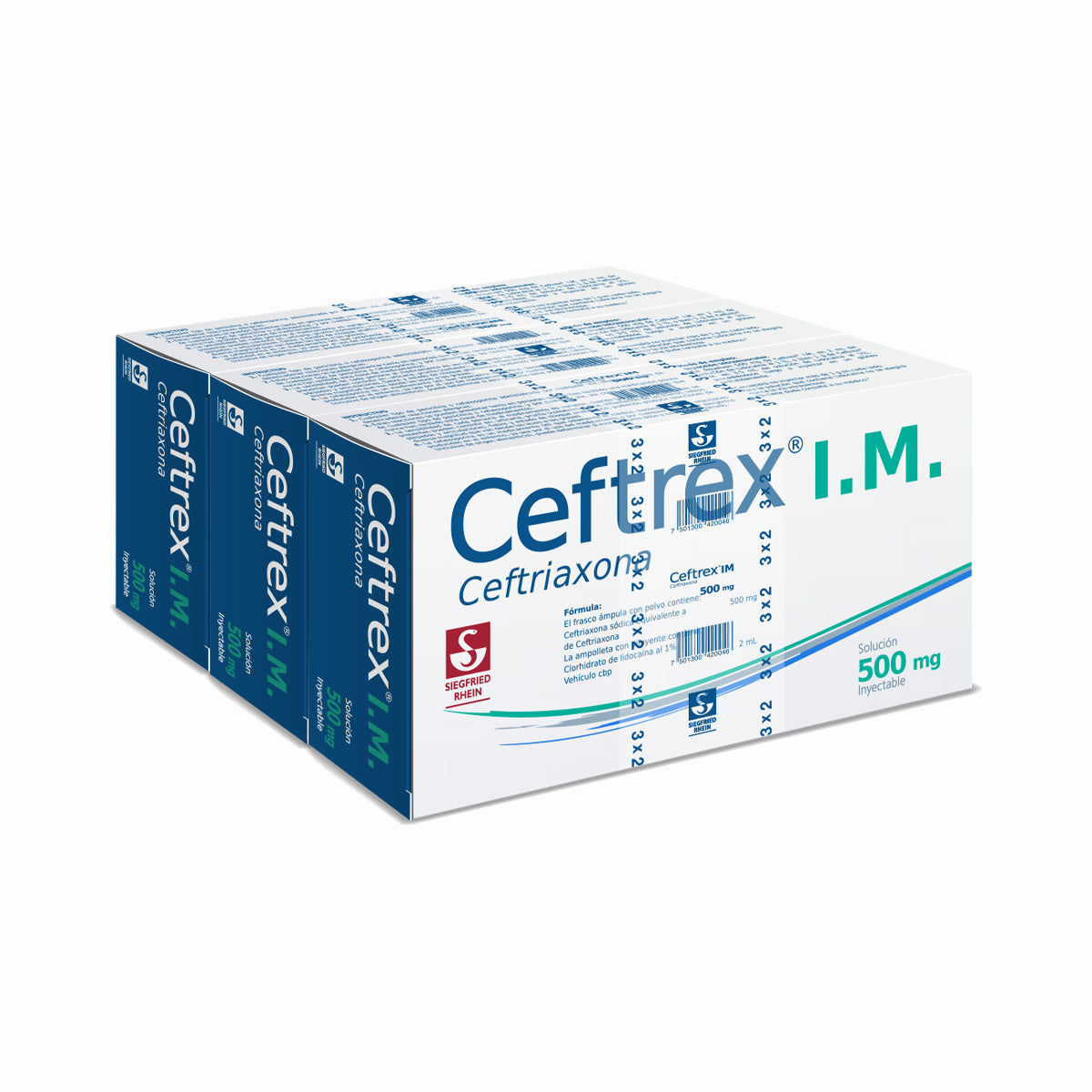 Ceftrex Im 500 Mg - Ampolletas Y Vial Para 3 Inyecciones Ceftriaxona 7501300420046