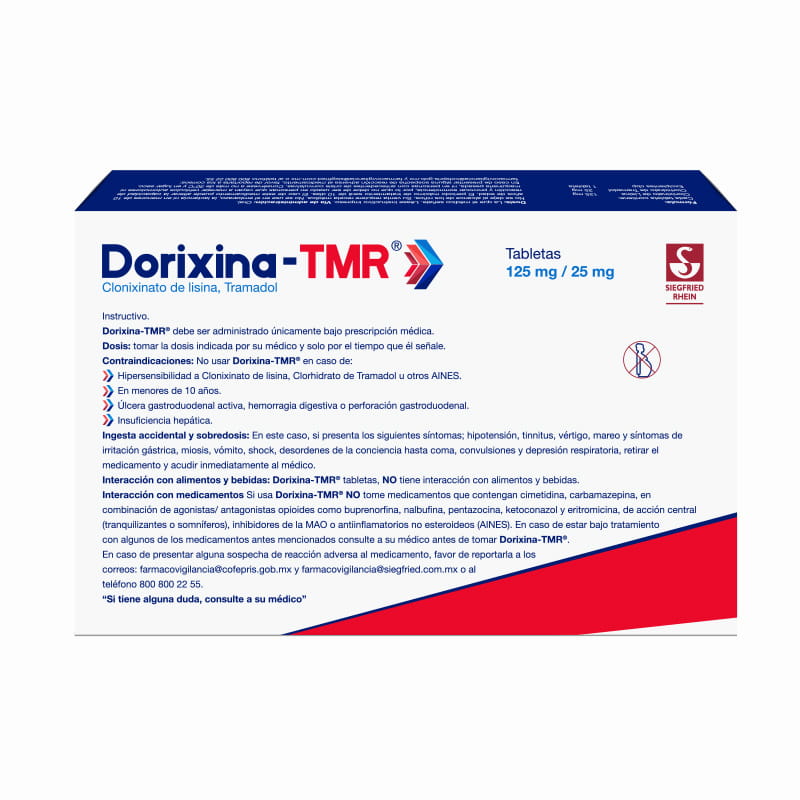 Dorixina-Tmr 125 Mg / 25 Mg - Caja Con 20 Comprimidos (Clonixinato De Lisina Y Clorhidrato De Tramad