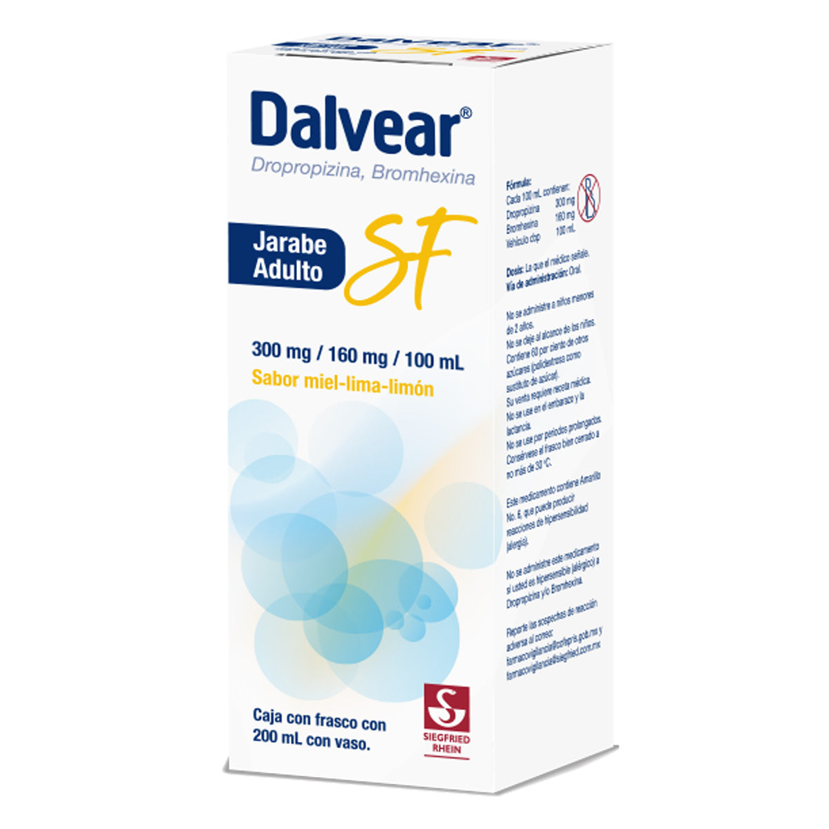 Dalvear Sf Adulto 300 Mg / 160 Mg - Jarabe Sabor Miel Y Lima Limón 200 Ml (Dropropizina Y Bromhexina