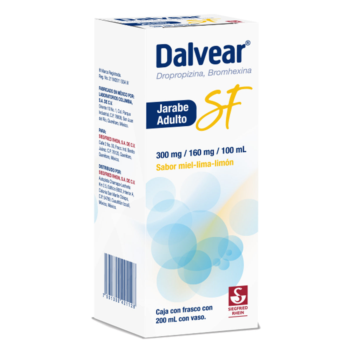 Dalvear Sf Adulto 300 Mg / 160 Mg - Jarabe Sabor Miel Y Lima Limón 200 Ml (Dropropizina Y Bromhexina