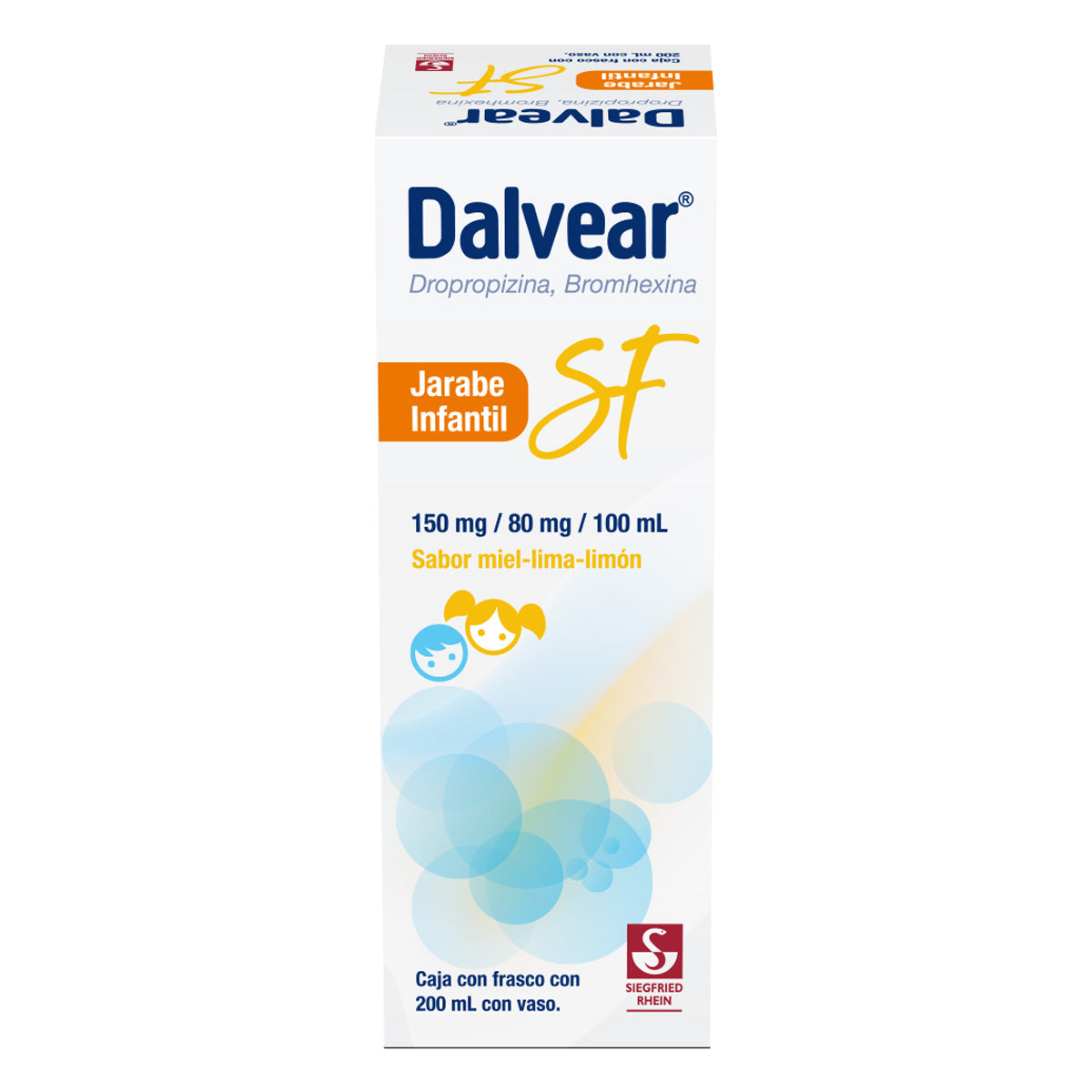 Dalvear Sf Infantil 150 Mg / 80 Mg - Jarabe Sabor Miel Y Lima Limón 200 Ml (Dropropizina Y Bromhexin