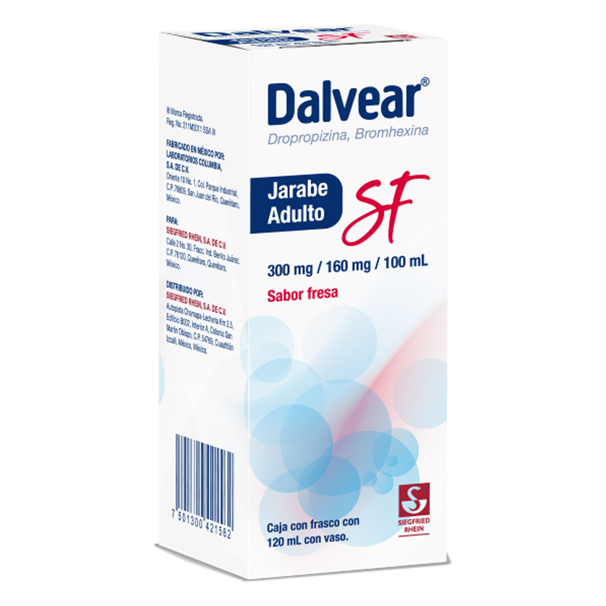 Dalvear Sf Adulto 300 Mg / 160 Mg - Jarabe Sabor Fresa 120 Ml (Dropropizina Y Bromhexina)