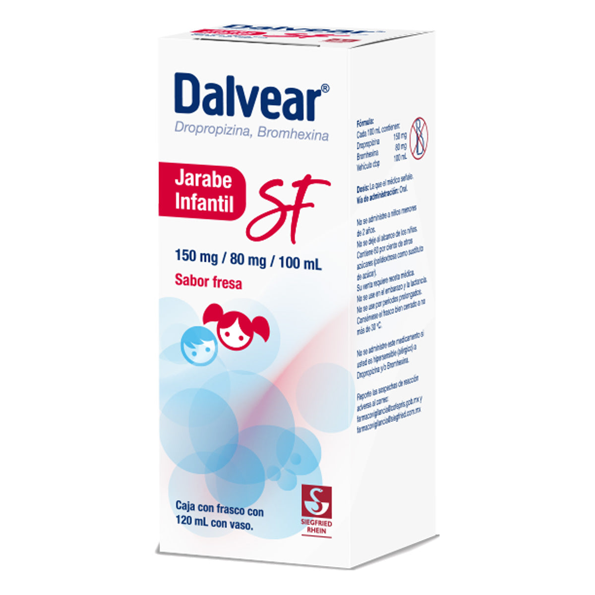 Dalvear Sf Infantil 150 Mg / 80 Mg - Jarabe Sabor Fresa 120 Ml (Dropropizina Y Bromhexina)