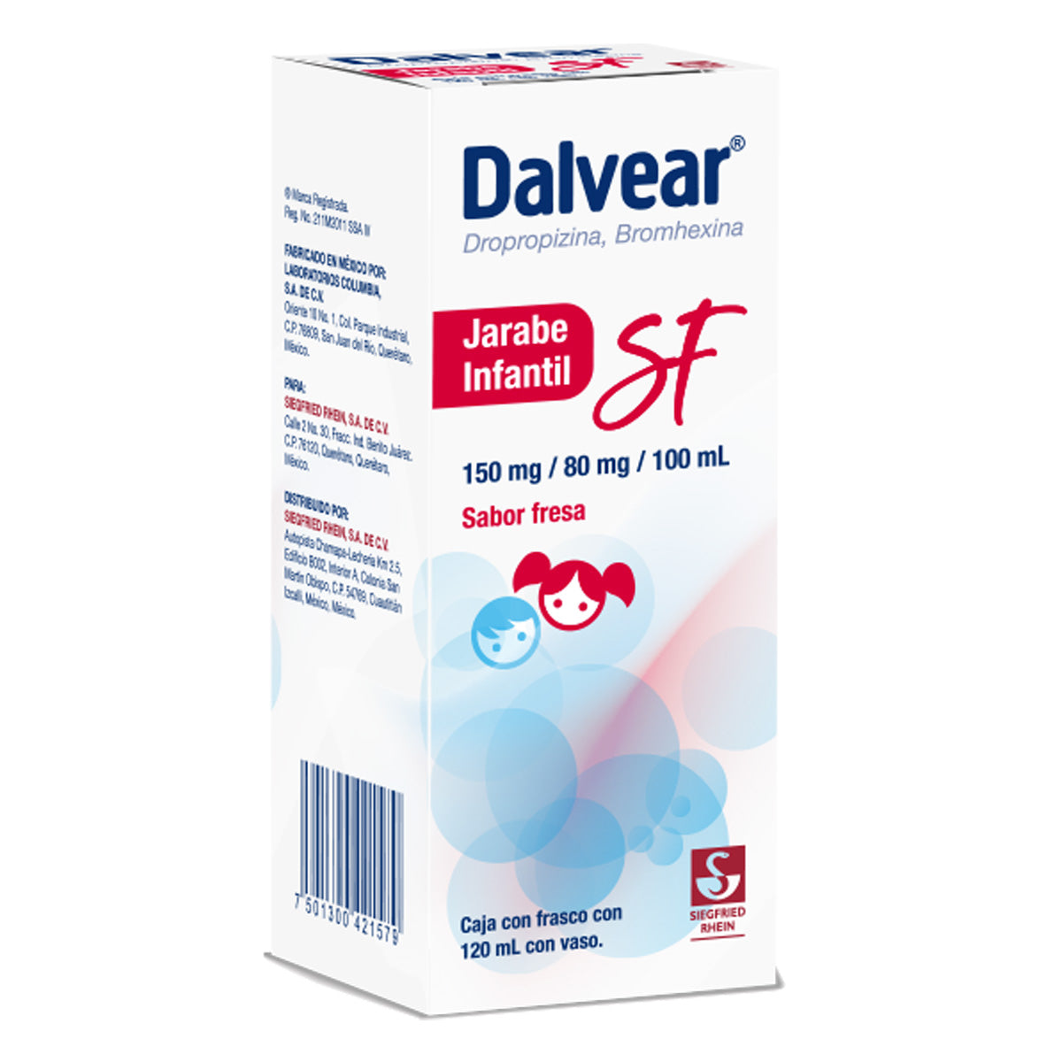 Dalvear Sf Infantil 150 Mg / 80 Mg - Jarabe Sabor Fresa 120 Ml (Dropropizina Y Bromhexina)