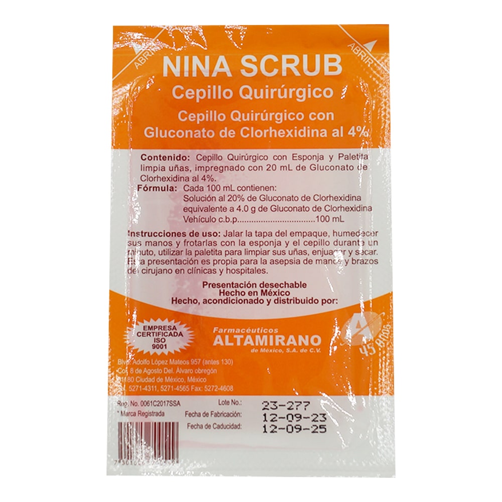 Cepillo Quirurgico Con Esponja (Clorhexidina) Al 4%