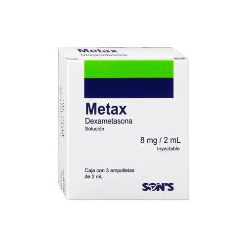 Metax (Dexametasona) Solución Inyectable 8 Mg 2 X Con 3 Ampolletas