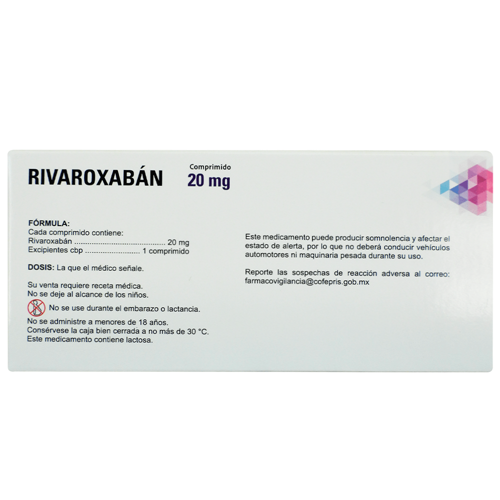 Rivaroxaban 20 Mg Con 28 Tabletas Maver