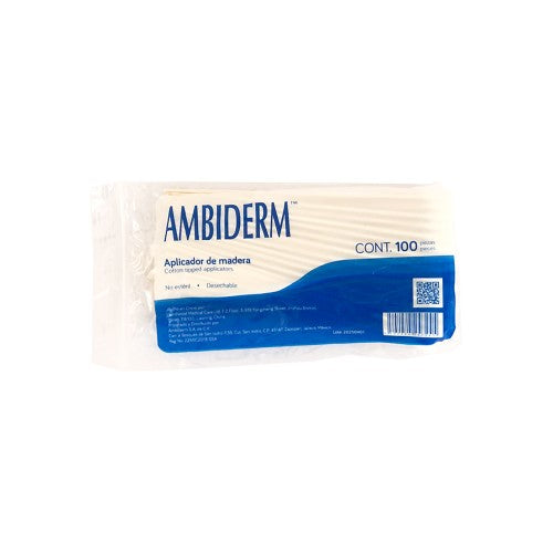 Aplicadores Madera Punta De Algodon Con 100 Piezas Ambiderm