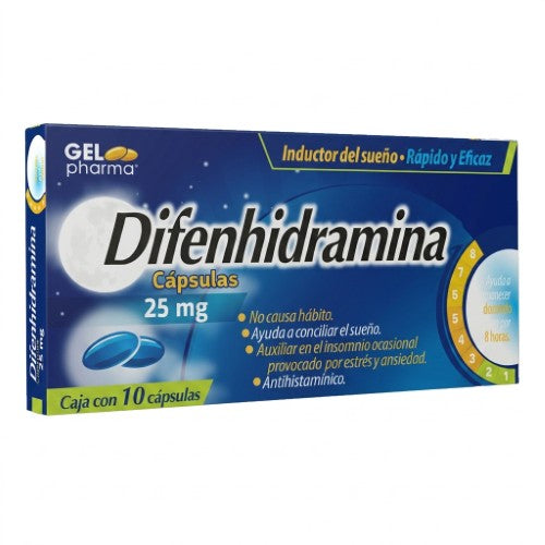 Difenhidramina 25 Mg Con 10 Capsulas Para Dormir