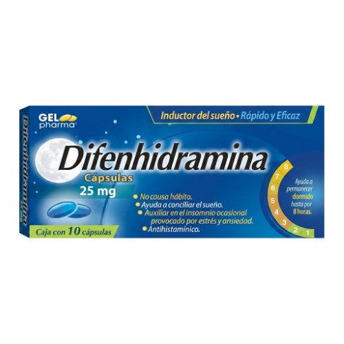 Difenhidramina 25 Mg Con 10 Capsulas Para Dormir