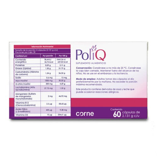 Poliq (Myo-Inositol/Manganeso/ Vit B12 ) Con 60 Capsulas Suplemento Alimenticio