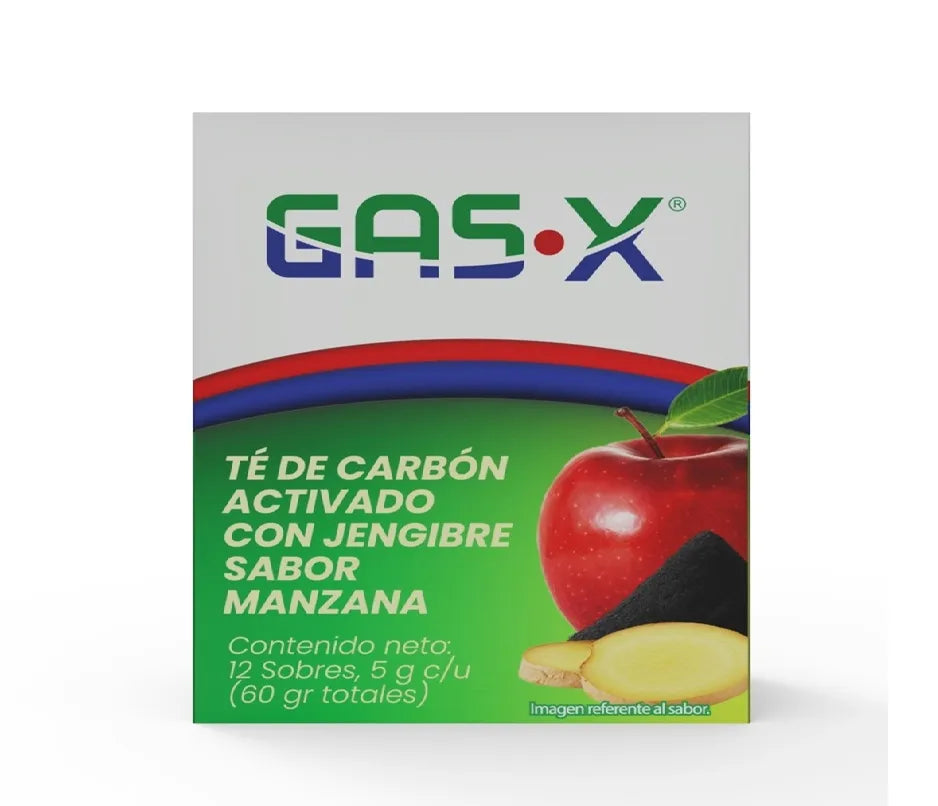 Te Carbon Activo Gas X Con Jengibre Sabor Manzana Con 12 Sobres