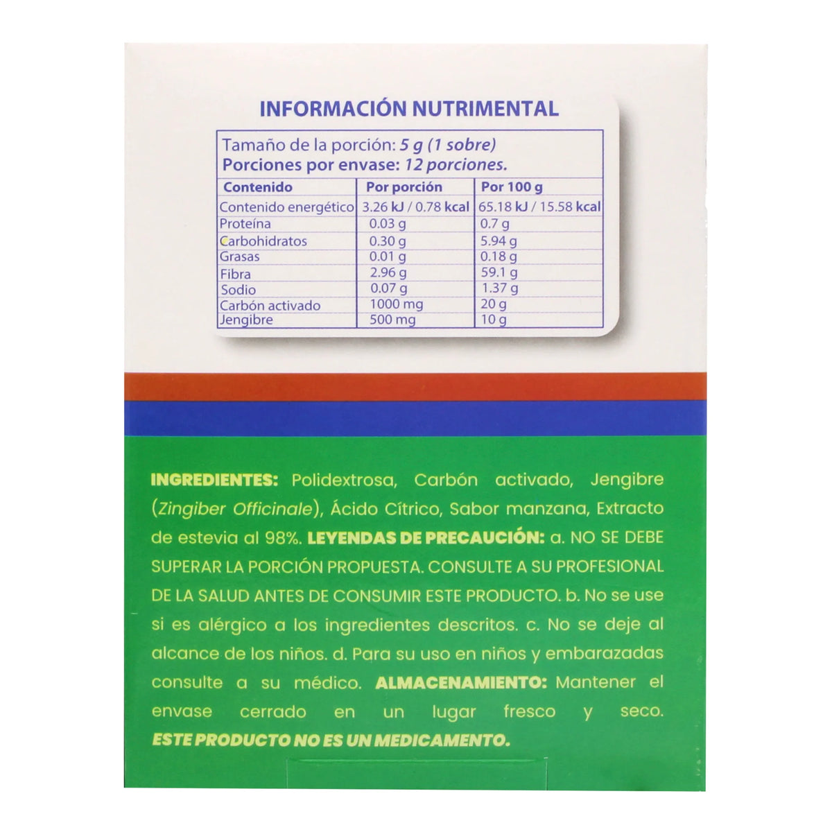 Te Carbon Activo Gas X Con Jengibre Sabor Manzana Con 12 Sobres