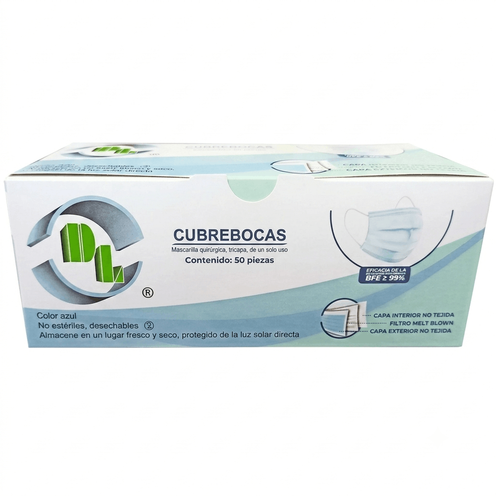 Cubre Bocas Termosellado Azul Con 50 Piezas