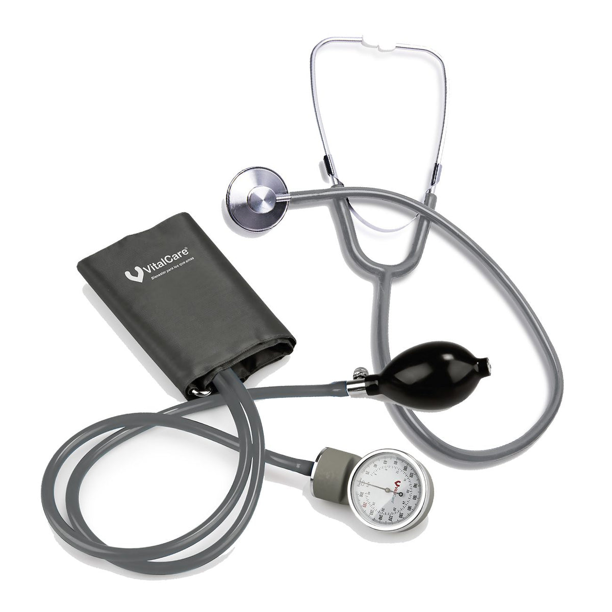 Baumanometro Aneroide Con Estetoscopio Simple Gris Vitalcare