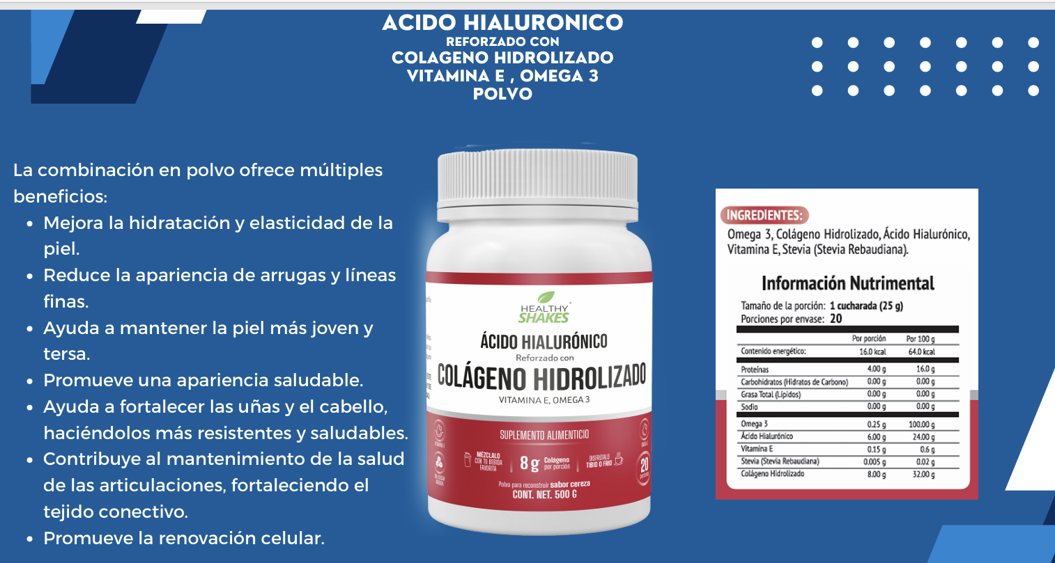 AC+ Colageno Hidrolizado+ Vit E+ Omega 3 Polvo 500 G Healthy Shakes