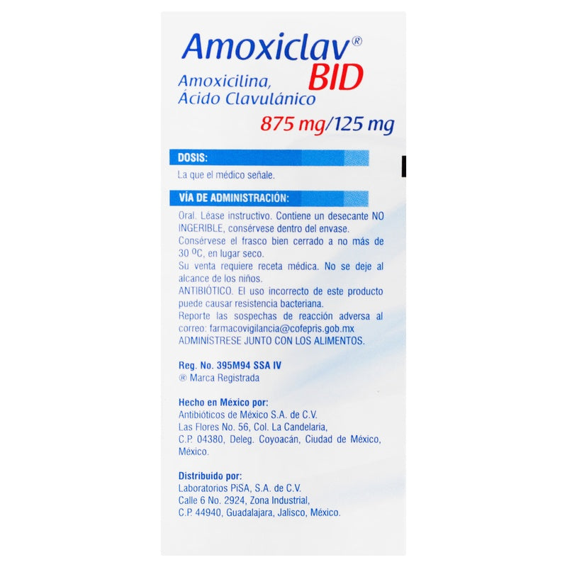 Amoxiclav-Bid 875/125 Mg Con 14 Tabletas 7501125175626